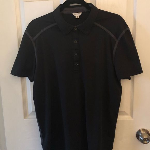 Calvin Klein Slim Fit Polo Shirt Black with Grey ‎ - Size XL - Picture 3 of 7